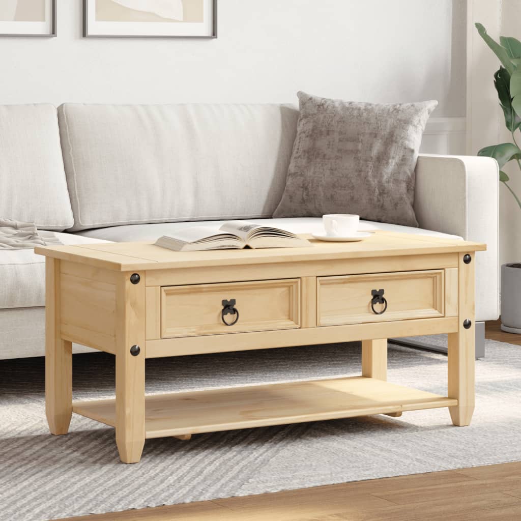 Table basse avec tiroirs Corona 100x48x45 cm bois de pin massif