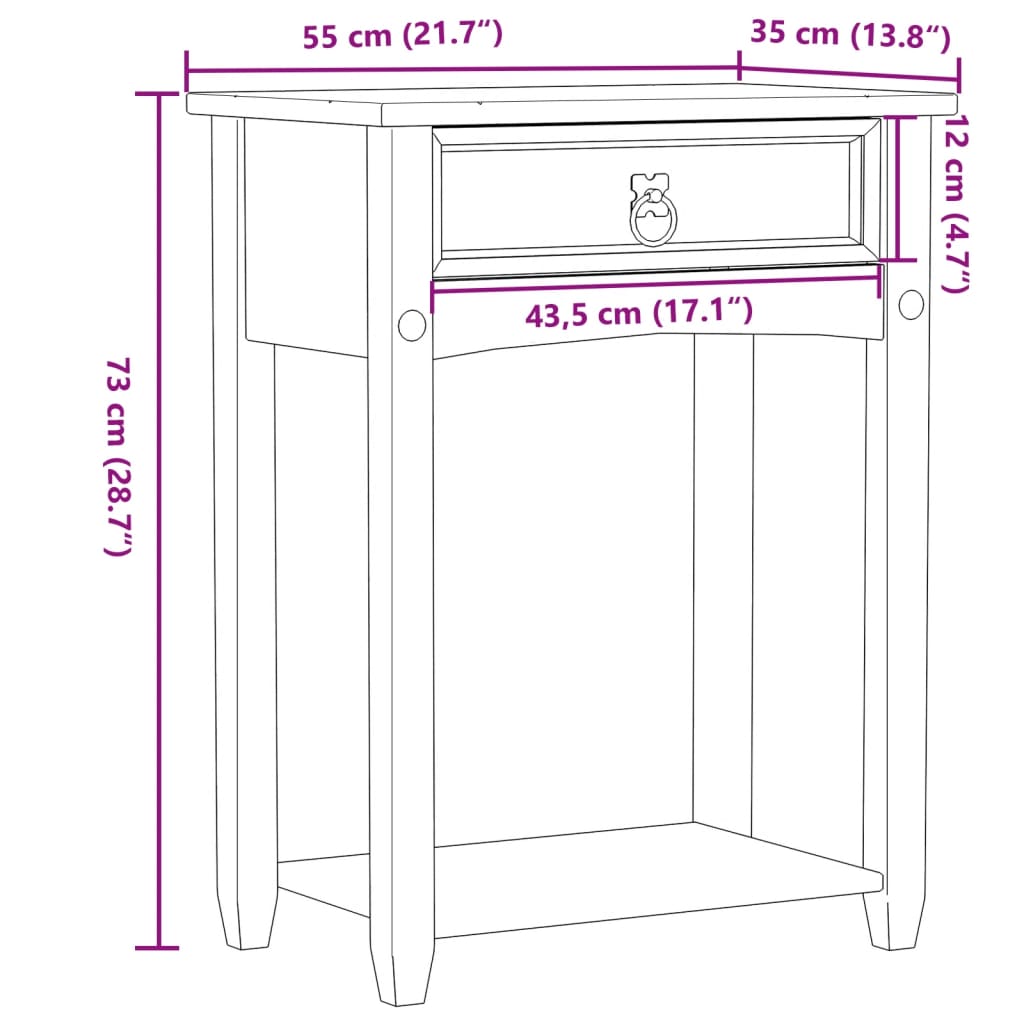 Table console Corona 55x35x73 cm bois de pin massif