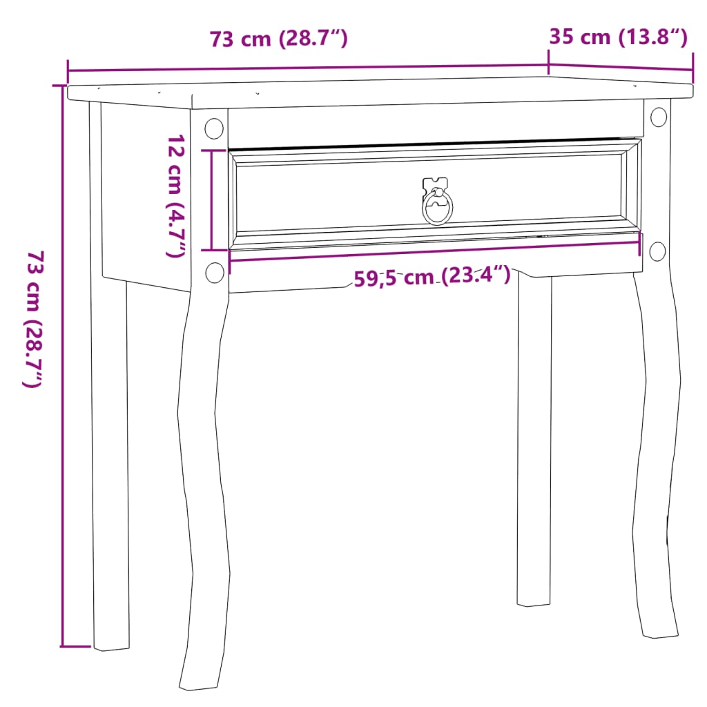 Table console Corona 73x35x73 cm bois de pin massif