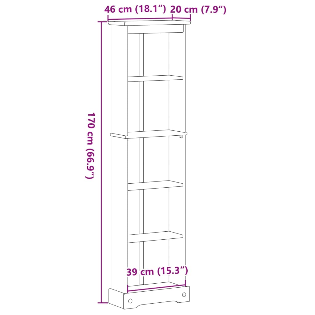 Bibliothèque Corona 46x20x170 cm bois de pin massif