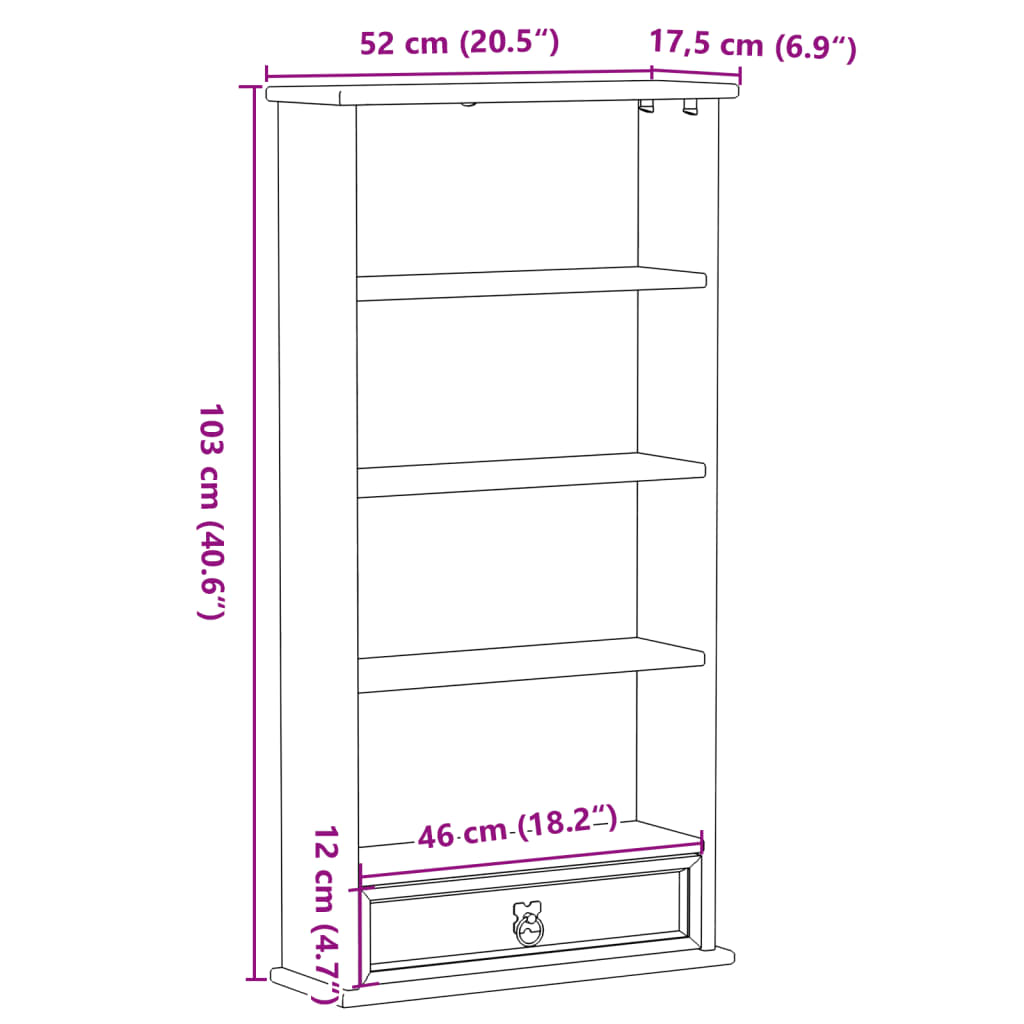 Armoire à CD Corona 52x17,5x103 cm bois de pin massif