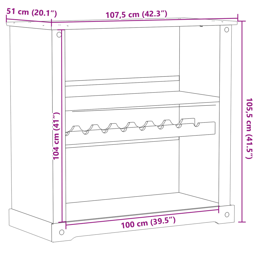 Armoire à vin Corona 107,5x51x105,5 cm bois de pin massif