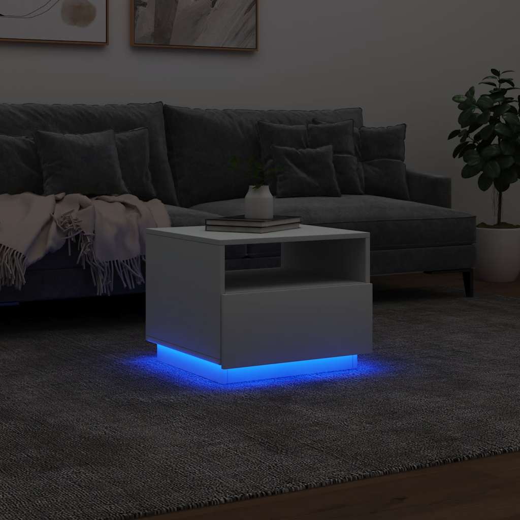 Couchtisch mit weißen LED-Leuchten 50x49x40 cm