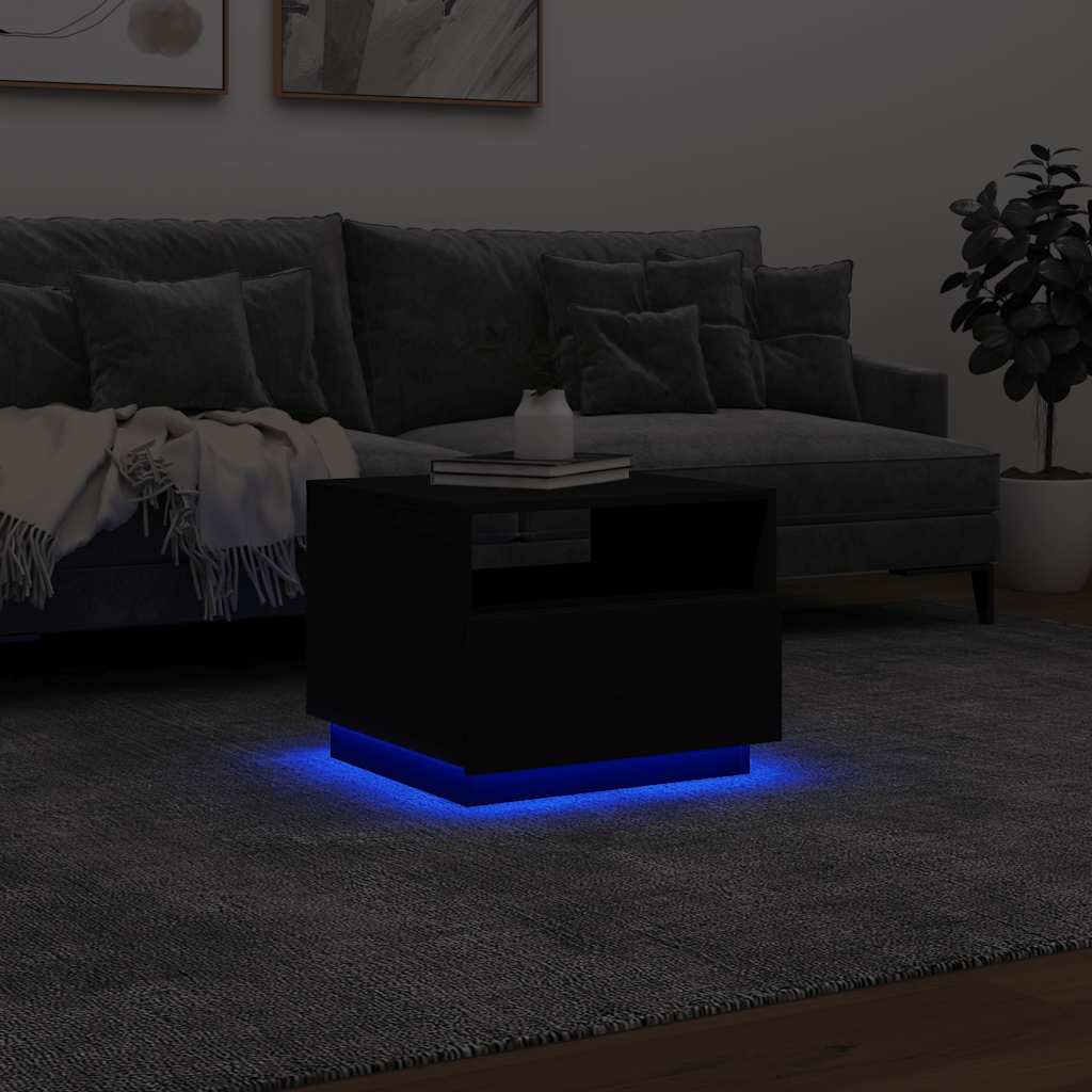 Table basse avec lumières LED noir 50x49x40 cm