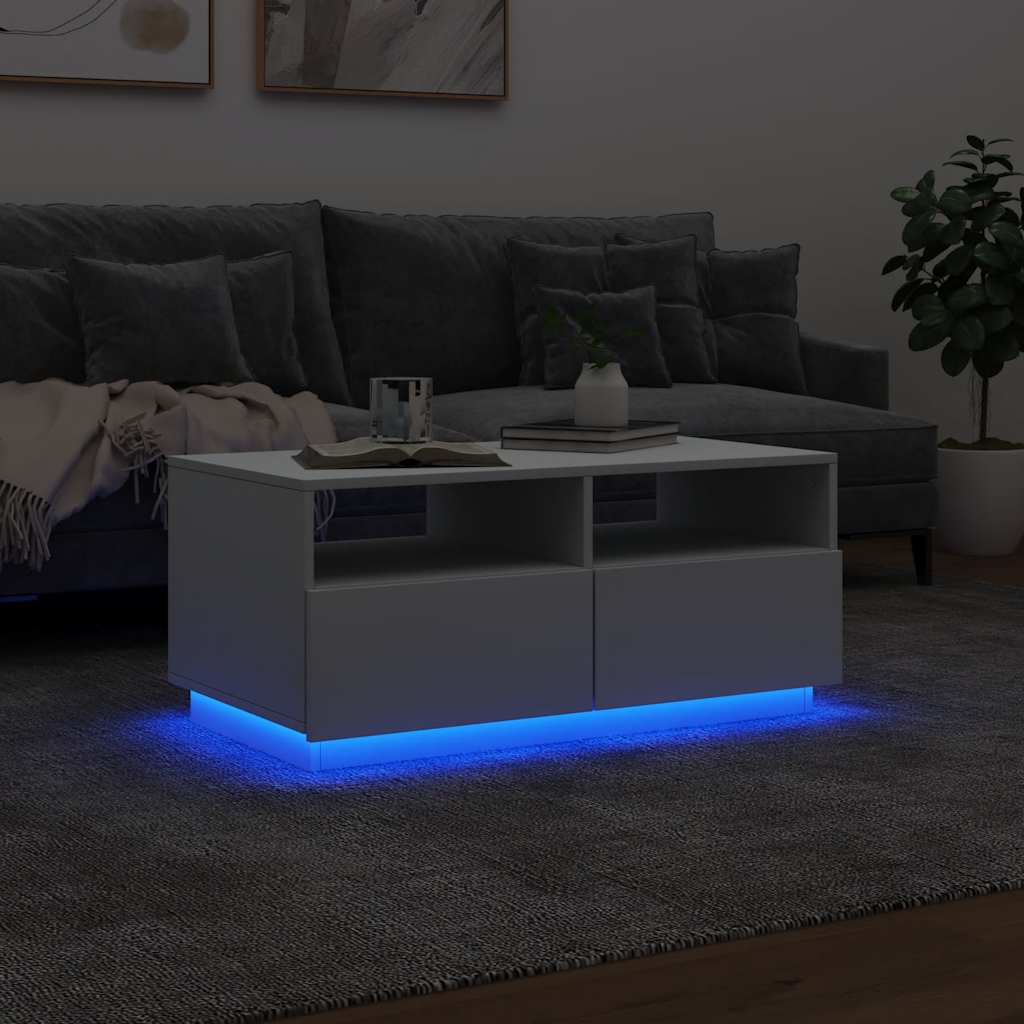 Table basse avec lumières LED blanc 90x49x40 cm