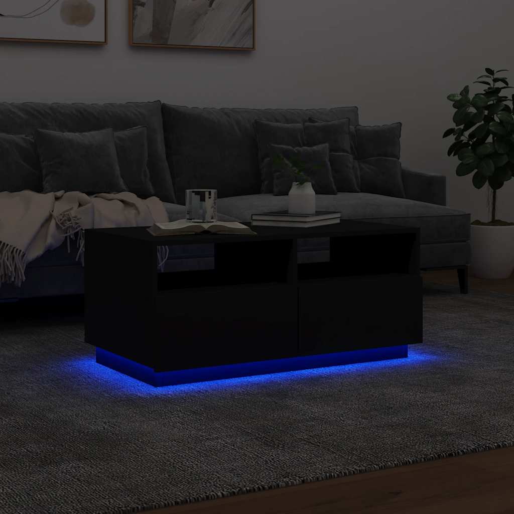 Table basse avec lumières LED noir 90x49x40 cm