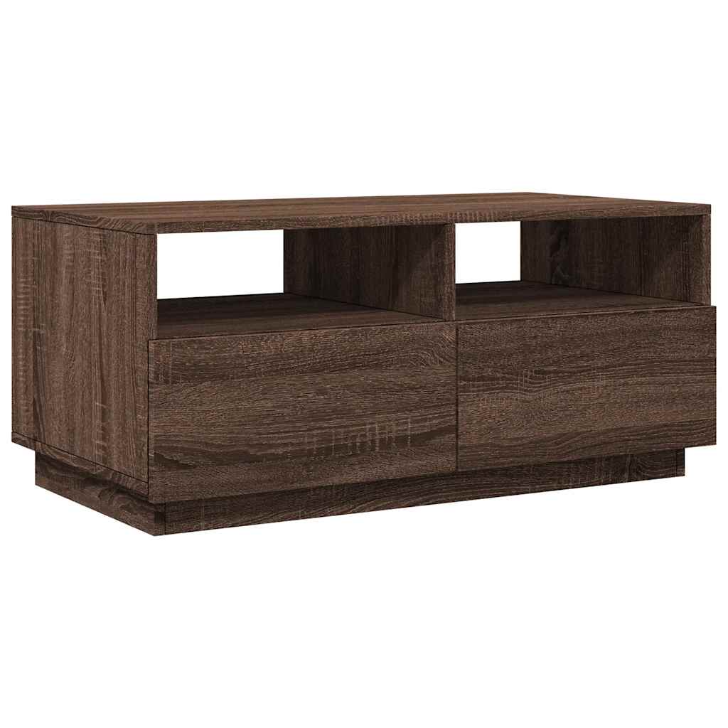 Table basse avec lumières LED chêne marron 90x49x40 cm