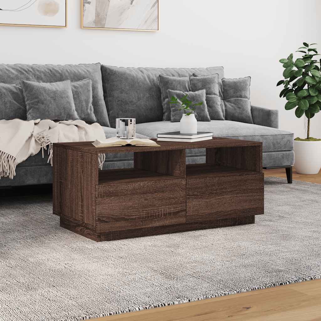 Table basse avec lumières LED chêne marron 90x49x40 cm