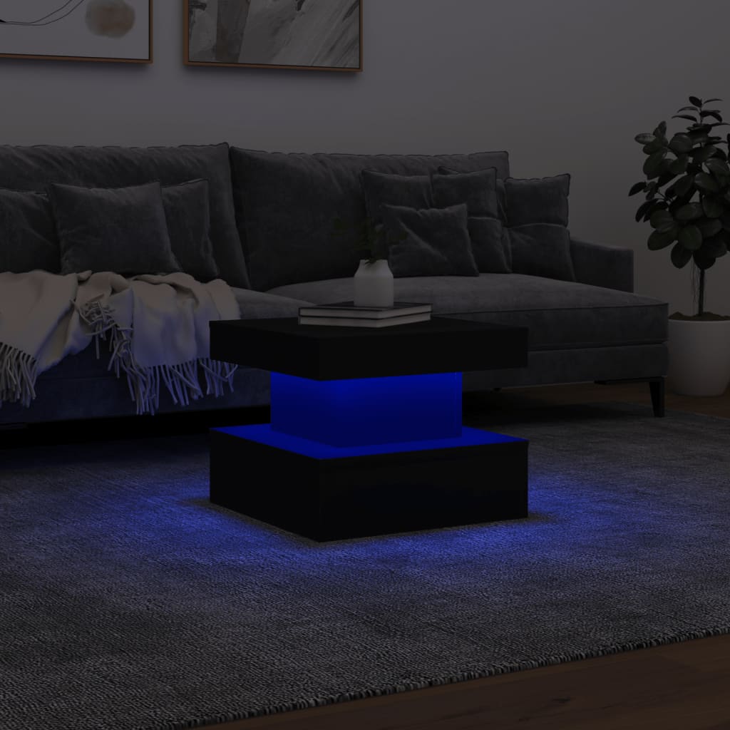 Coffee table with LED lights black 50x50x40 cm