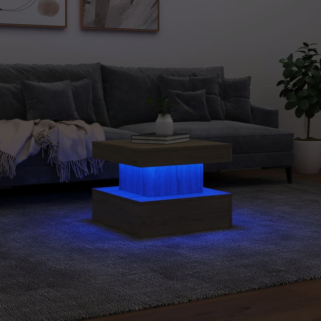 Coffee table with LED lights sonoma oak 50x50x40 cm