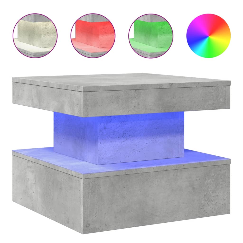 Coffee table with LED lights concrete gray 50x50x40 cm