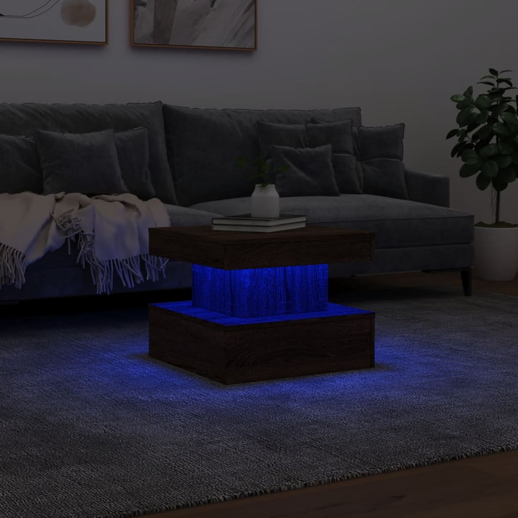 Couchtisch mit LED-Leuchten, braune Eiche, 50 x 50 x 40 cm