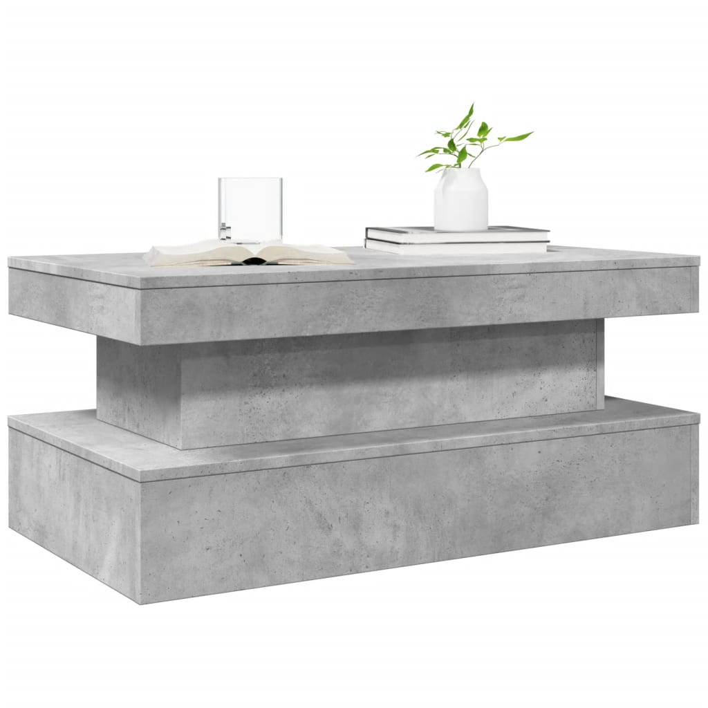 Table basse avec lumières LED gris béton 90x50x40 cm