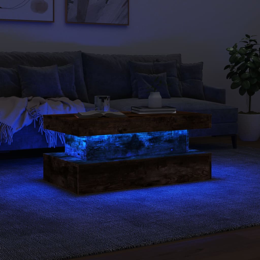 Couchtisch mit LED-Leuchten, geräucherte Eiche, 90 x 50 x 40 cm