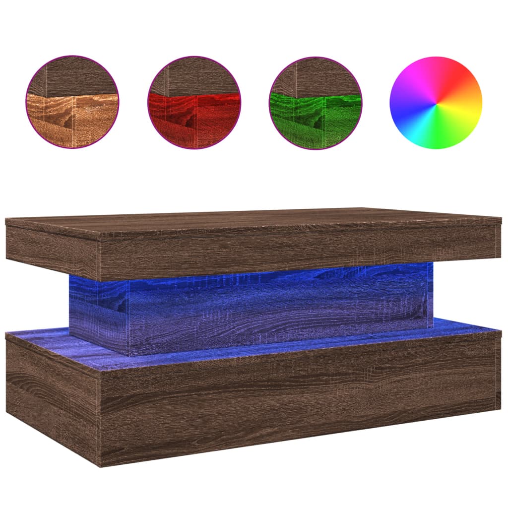 Table basse avec lumières LED chêne marron 90x50x40 cm