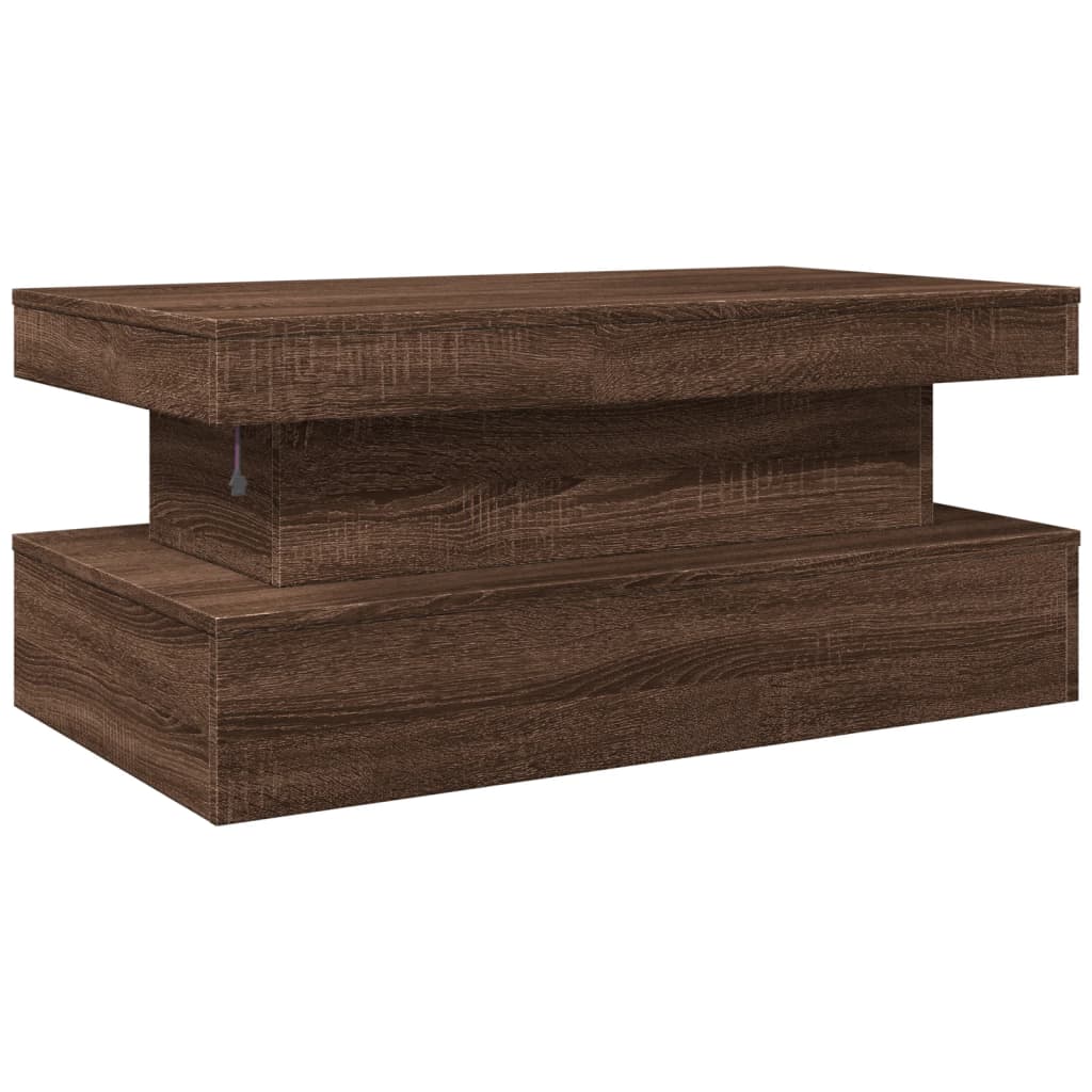 Table basse avec lumières LED chêne marron 90x50x40 cm