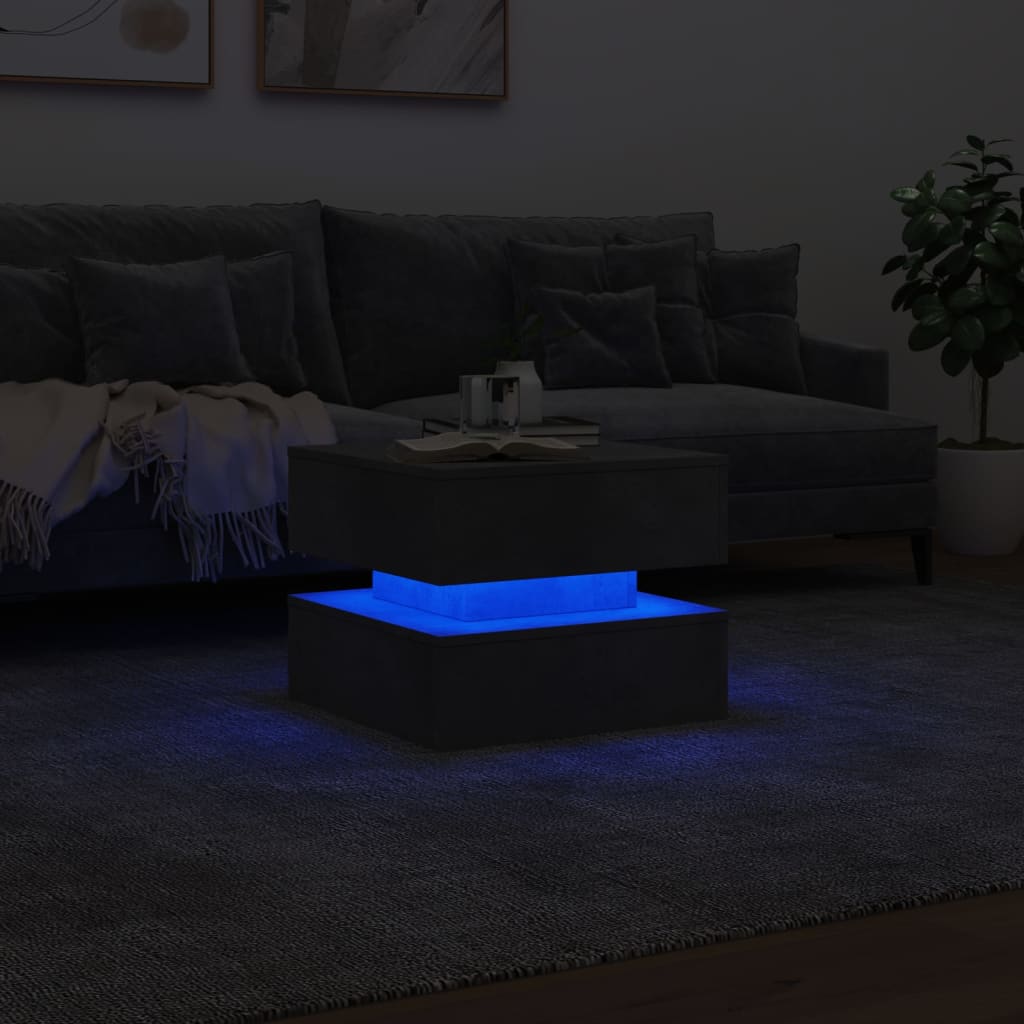 Table basse avec lumières LED gris béton 50x50x40 cm