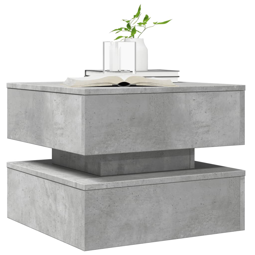 Table basse avec lumières LED gris béton 50x50x40 cm