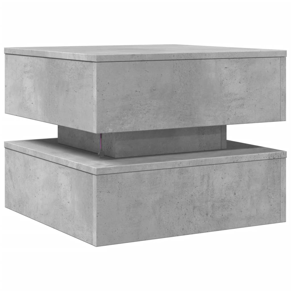 Table basse avec lumières LED gris béton 50x50x40 cm