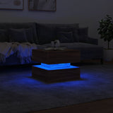 Table basse avec lumières LED chêne marron 50x50x40 cm