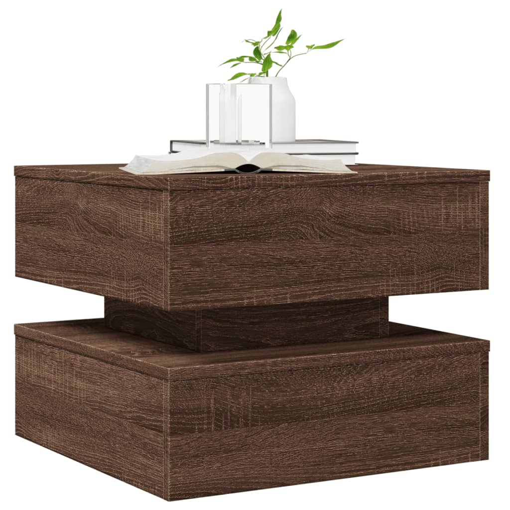 Table basse avec lumières LED chêne marron 50x50x40 cm