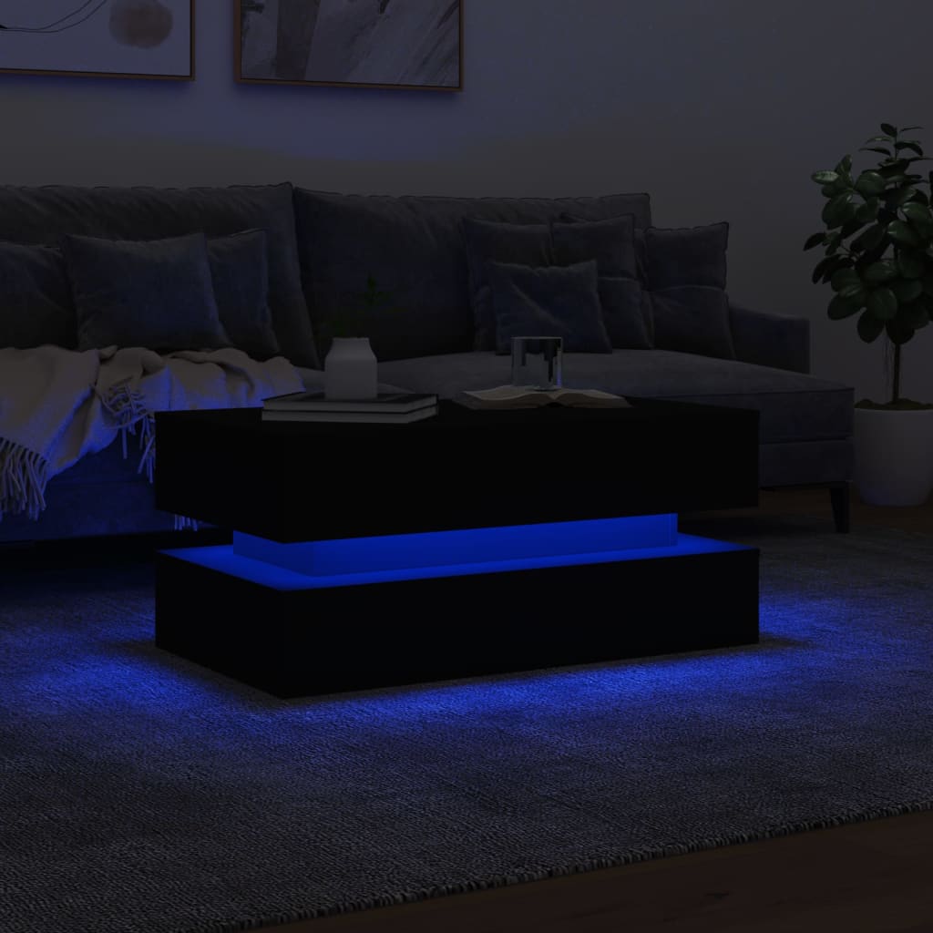 Couchtisch mit schwarzen LED-Leuchten 90x50x40 cm