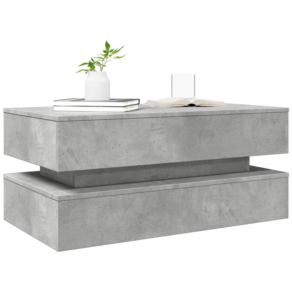 Coffee table with LED lights concrete gray 90x50x40 cm