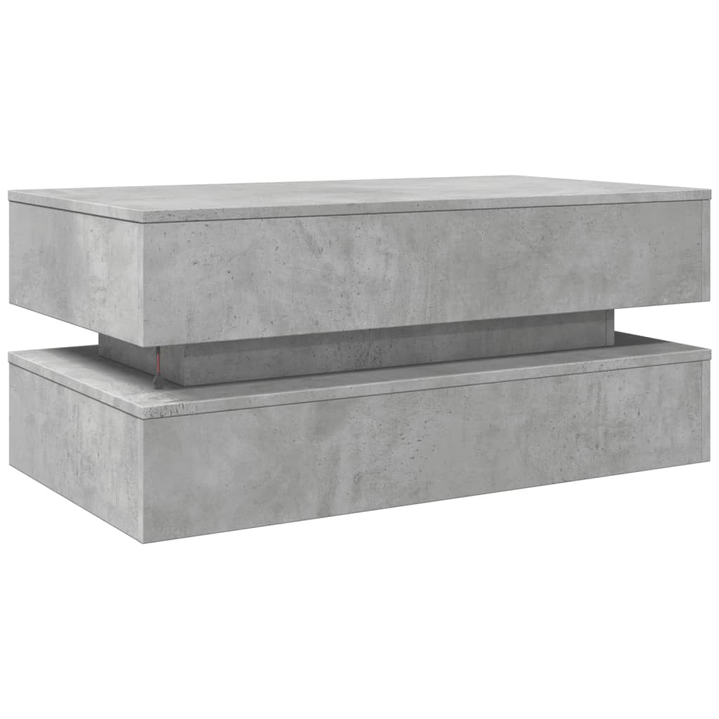 Coffee table with LED lights concrete gray 90x50x40 cm