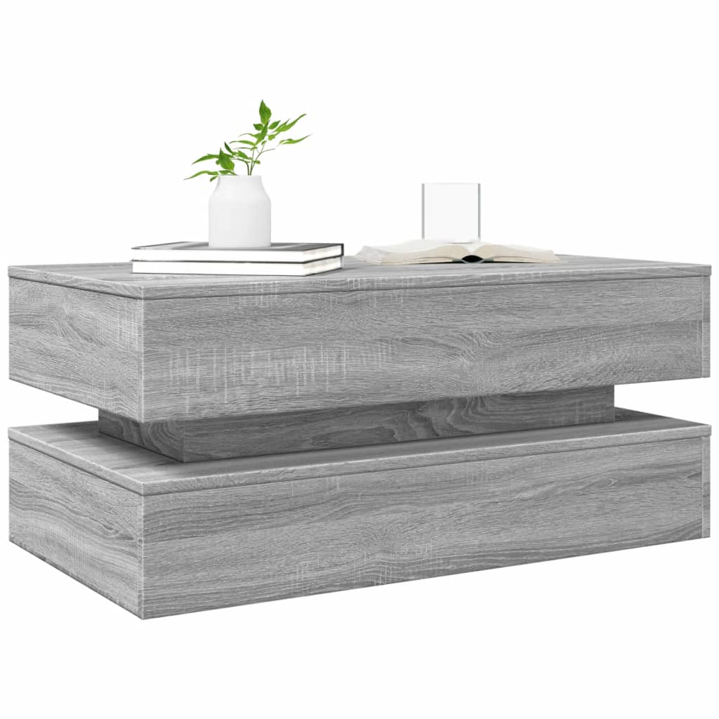 Table basse avec lumières LED gris sonoma 90x50x40 cm