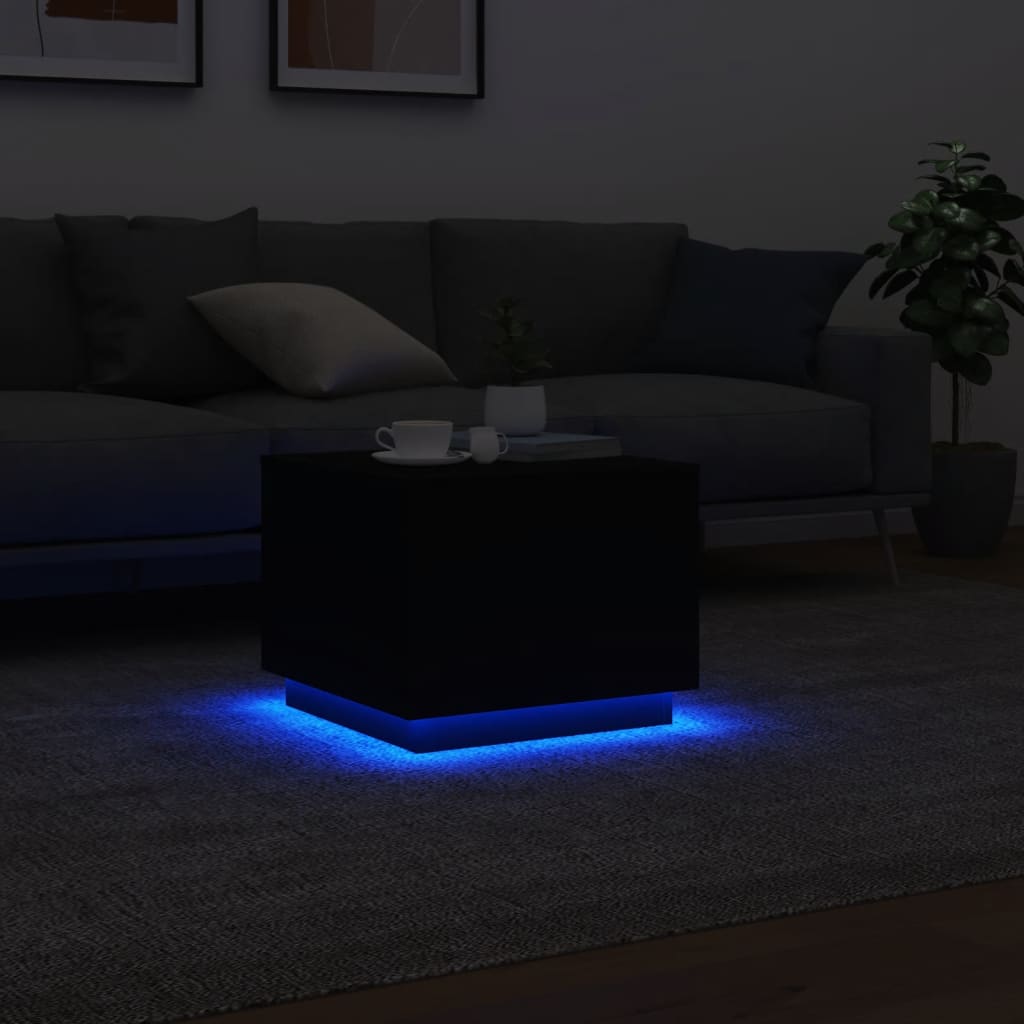 Table basse avec lumières LED noir 50x50x40 cm