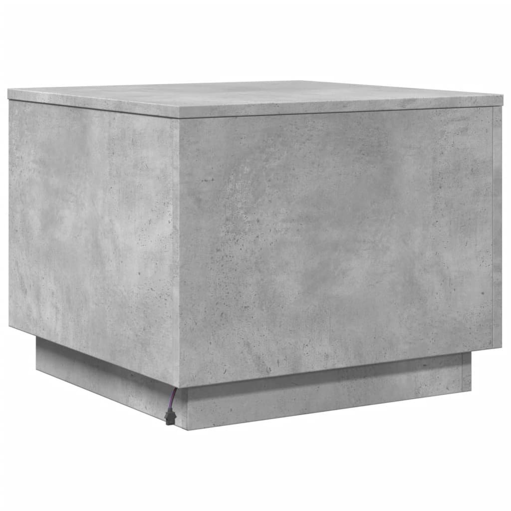 Table basse avec lumières LED gris béton 50x50x40 cm