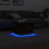 Table basse avec lumières LED chêne fumé 50x50x40 cm