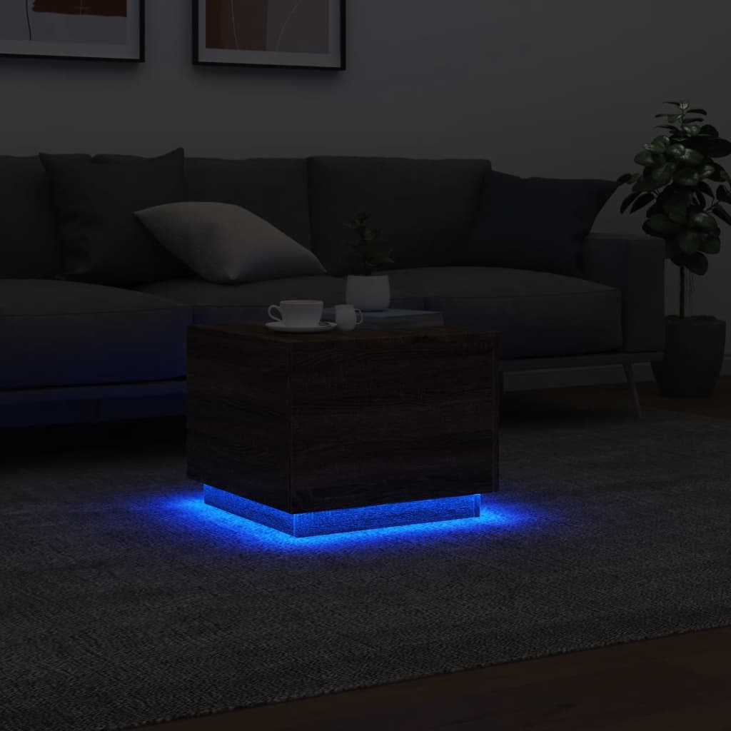 Couchtisch mit LED-Leuchten, braune Eiche, 50 x 50 x 40 cm