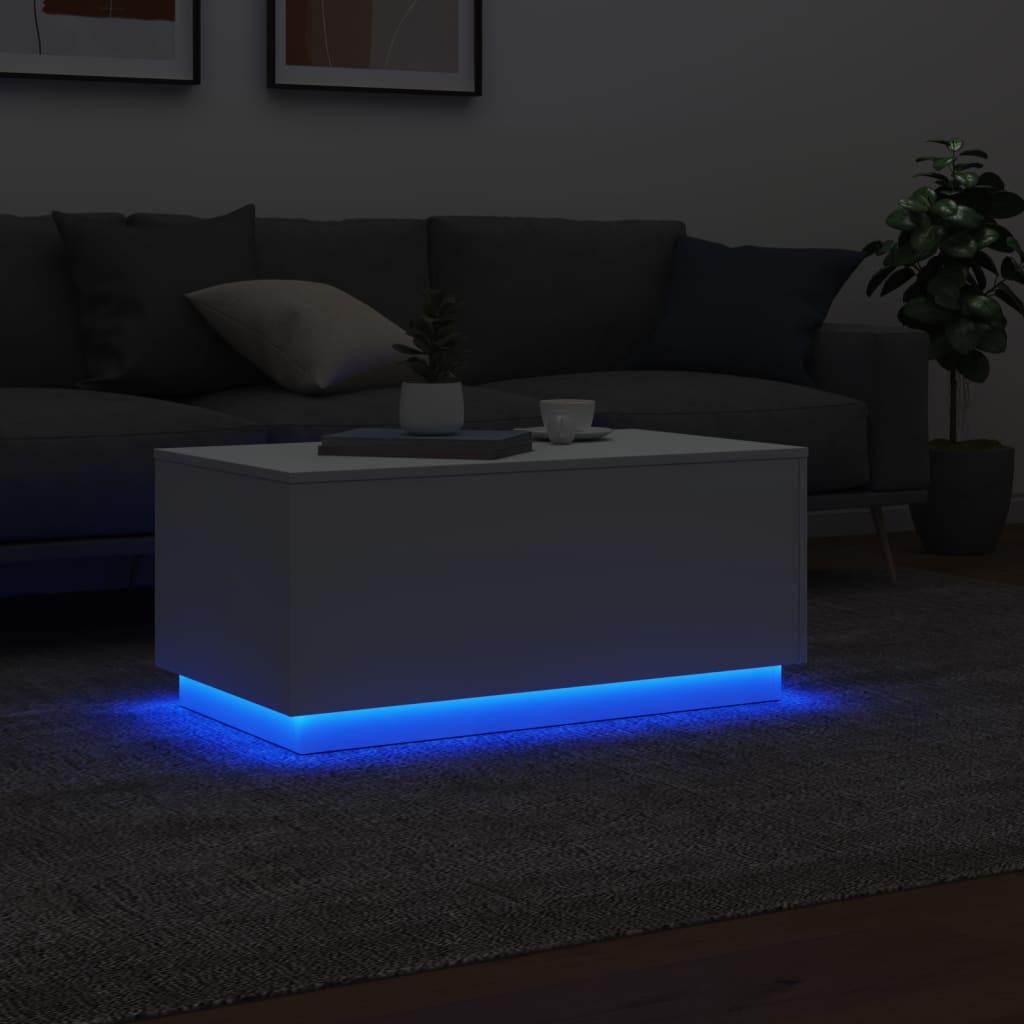 Table basse avec lumières LED blanc 90x50x40 cm