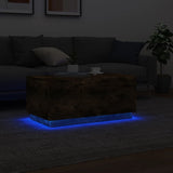 Table basse avec lumières LED chêne fumé 90x50x40 cm