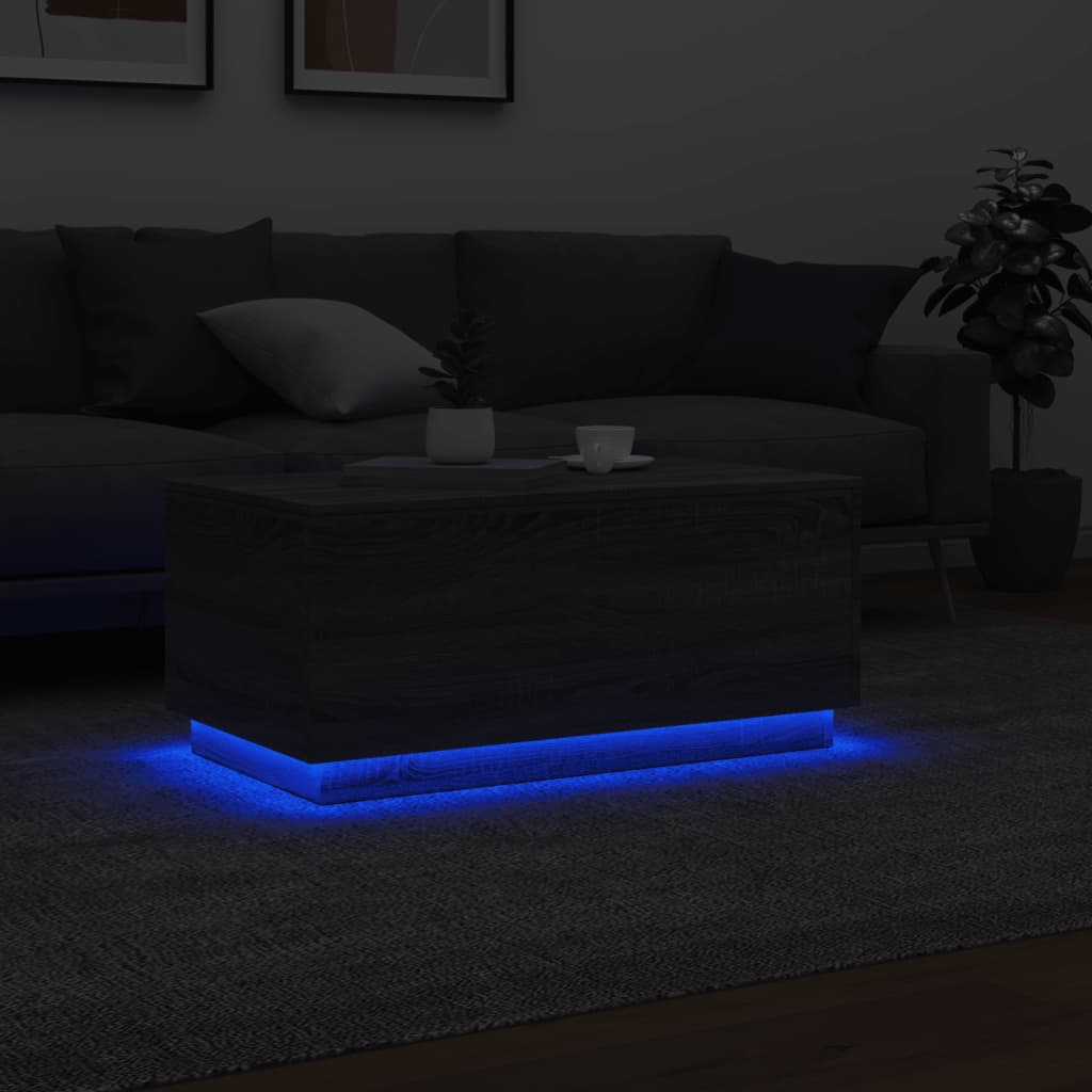 Couchtisch mit LED-Leuchten Sonomagrau 90x50x40 cm