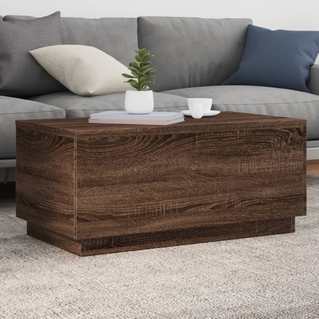 Table basse avec lumières LED chêne marron 90x50x40 cm