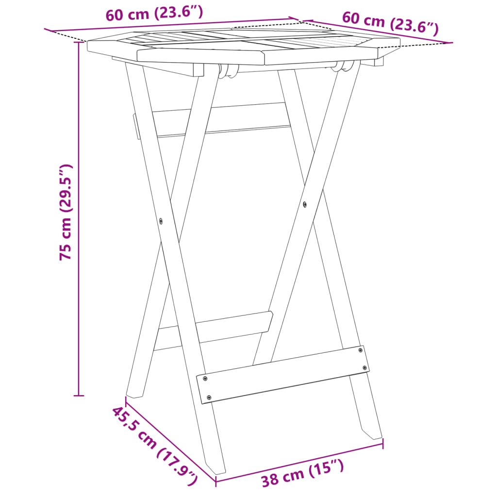 Table pliable de jardin Ø60x75 cm bois d'acacia massif