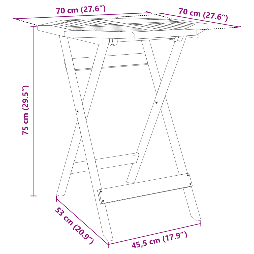 Table pliable de jardin Ø70x75 cm bois d'acacia massif