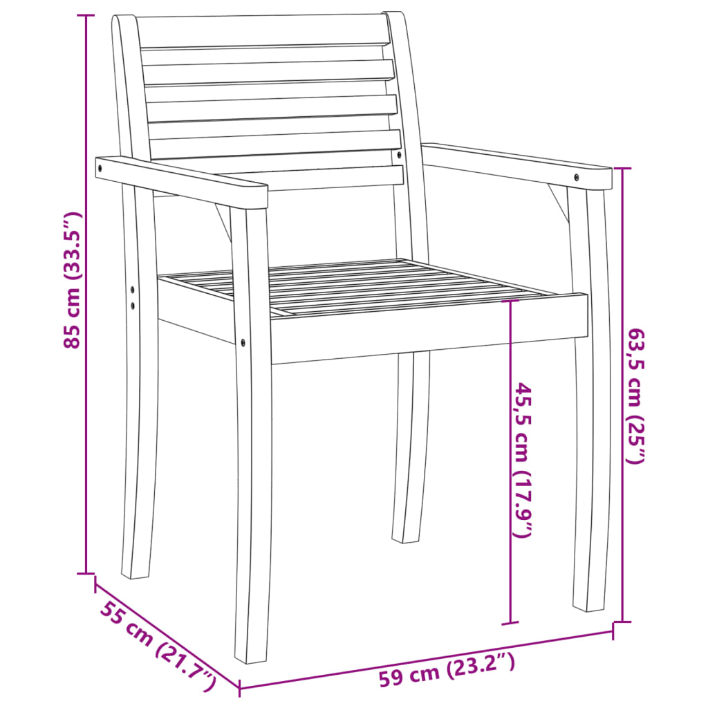 Chaises de jardin lot de 2 59x55x85 cm bois massif d'acacia