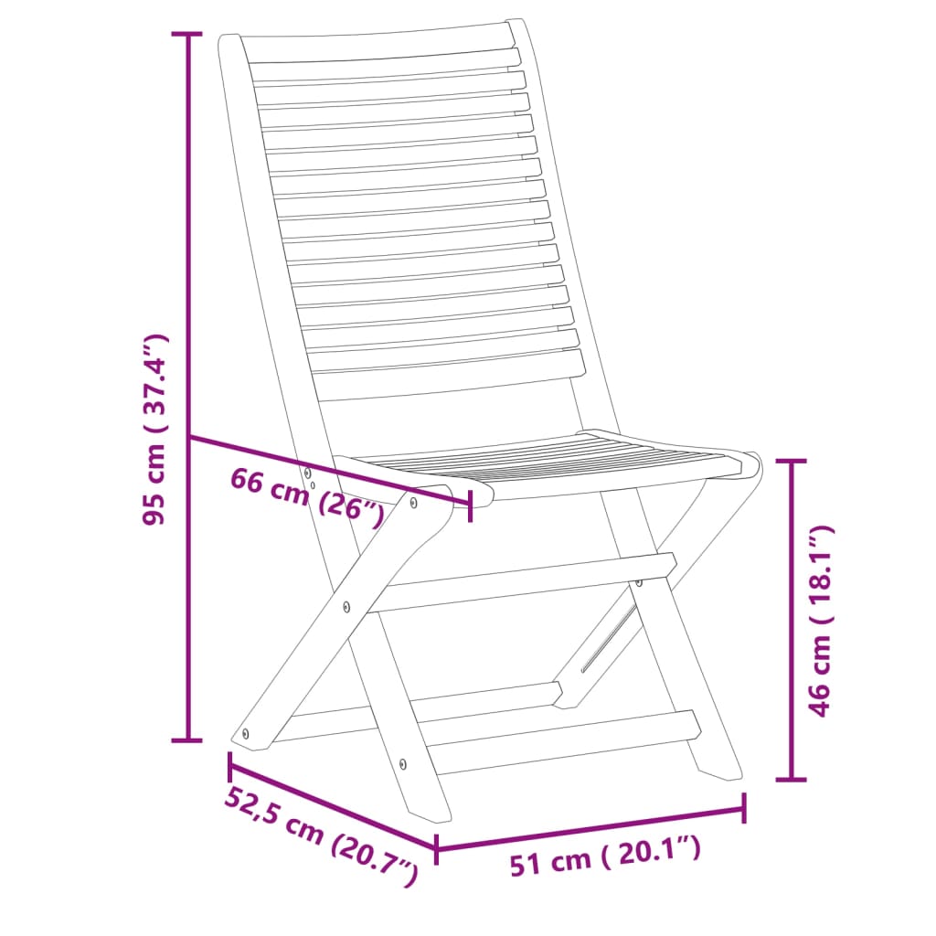 Chaises pliantes de jardin lot de 2 bois d'acacia solide