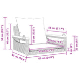 Balancelle avec coussins noir 63x62x40 cm résine tressée