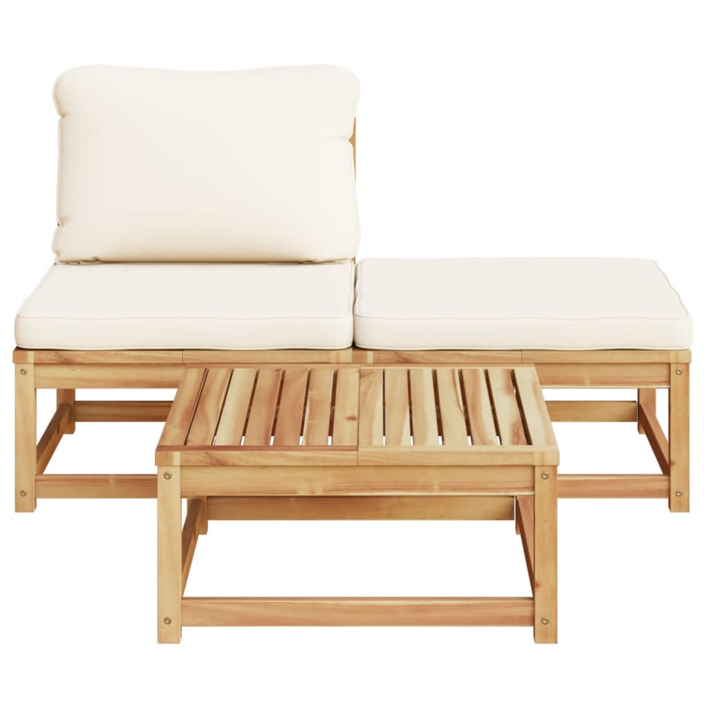 Salon de jardin 3 pcs avec coussins bois massif d'acacia