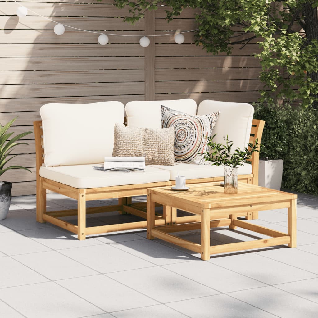 Salon de jardin 2 pcs avec coussins bois massif d'acacia