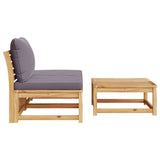 Salon de jardin 3 pcs avec coussins bois massif d'acacia