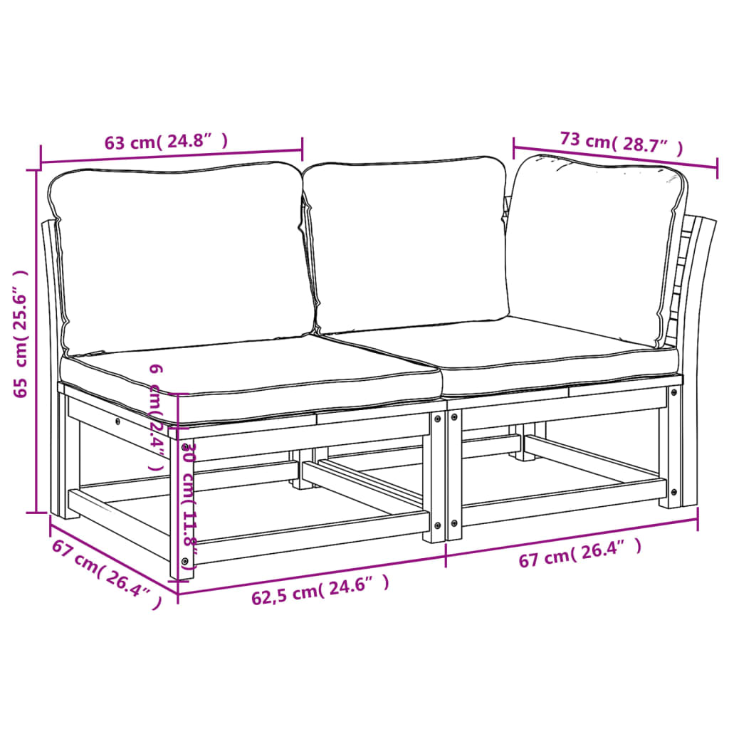 Salon de jardin 2 pcs avec coussins bois massif d'acacia