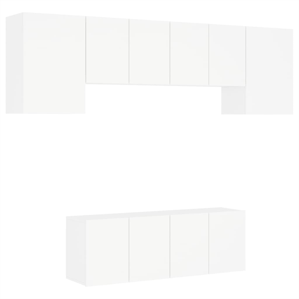 Unités murales TV 6 pcs blanc bois d'ingénierie