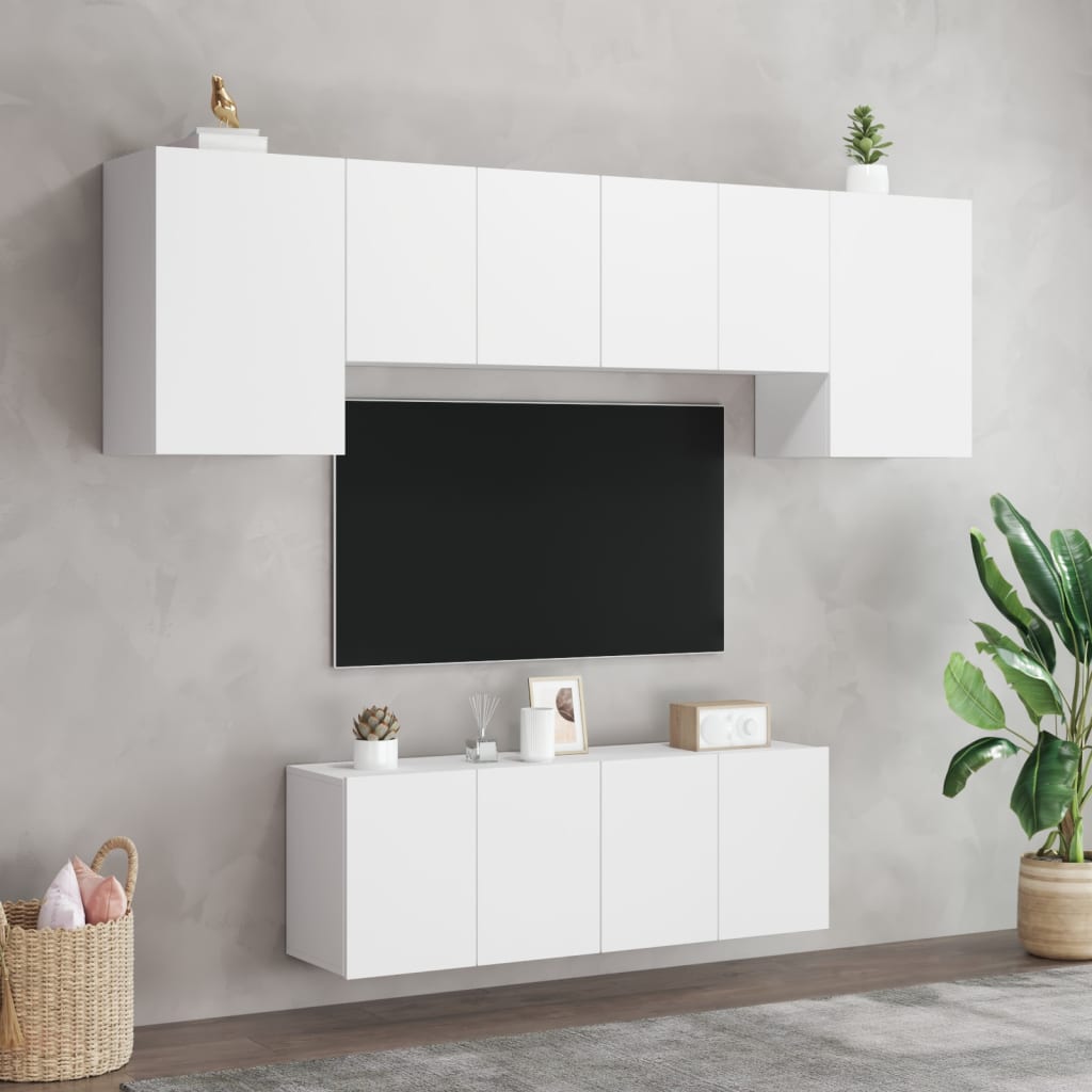 Unités murales TV 6 pcs blanc bois d'ingénierie