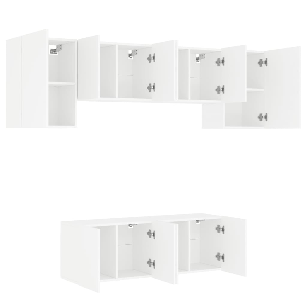 Unités murales TV 6 pcs blanc bois d'ingénierie