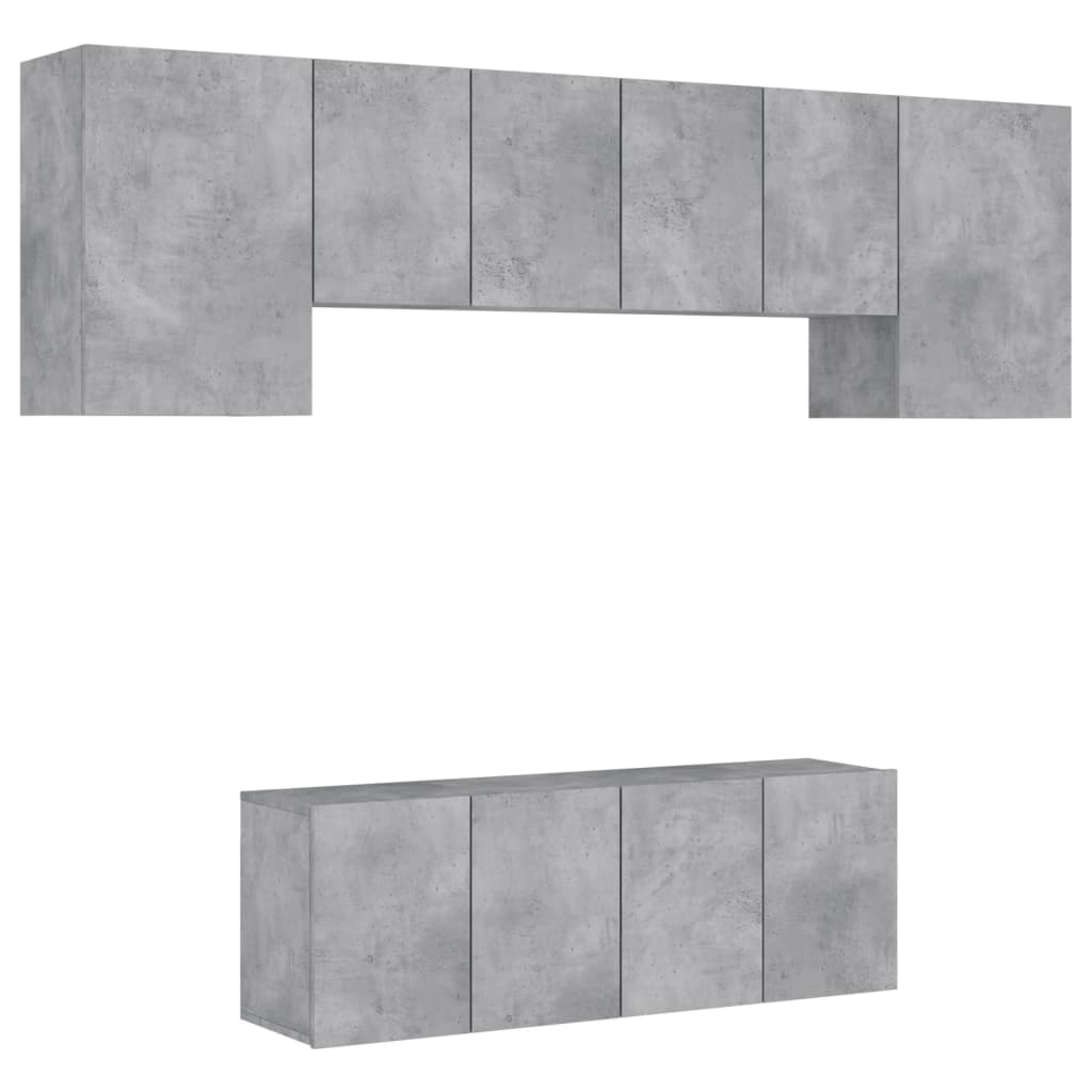 Unités murales TV 6 pcs gris béton bois d'ingénierie